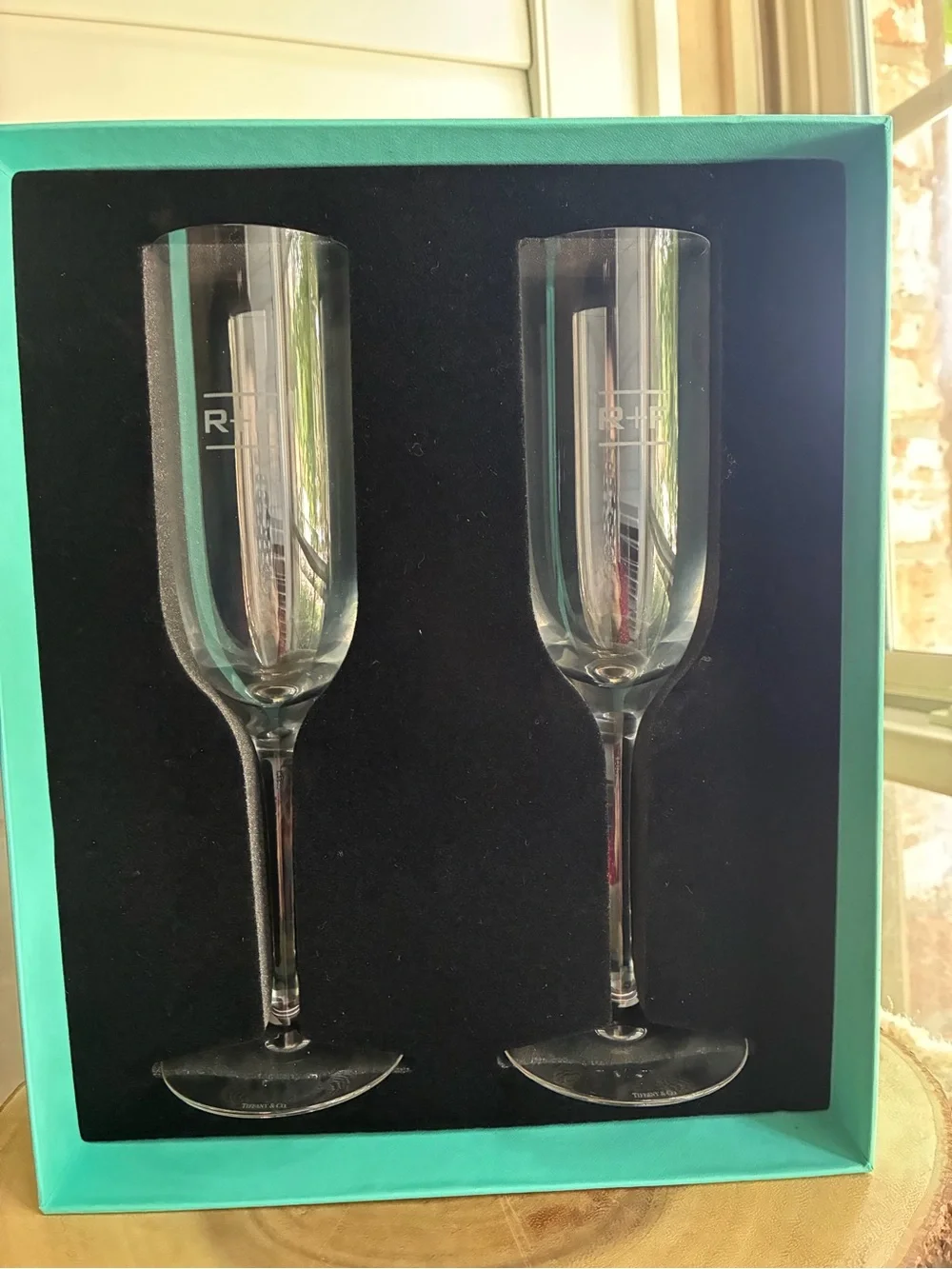 Tiffany & Co. Champagne Flutes - Set of 2 in box, engraved